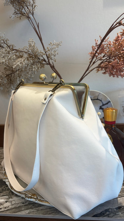 Poor White Large Handlebag,Leather Clutch Frame,20x12x8inch