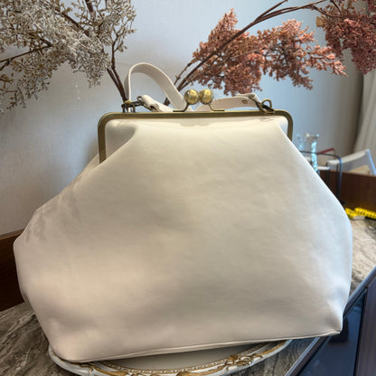 Poor White Large Handlebag,Leather Clutch Frame,20x12x8inch