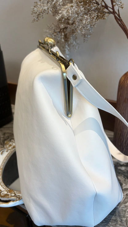 Poor White Large Handlebag,Leather Clutch Frame,20x12x8inch