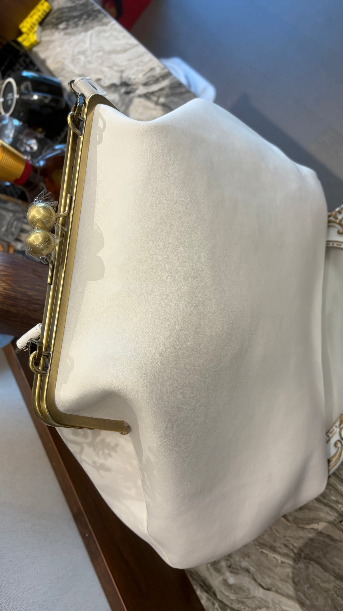 Poor White Large Handlebag,Leather Clutch Frame,20x12x8inch
