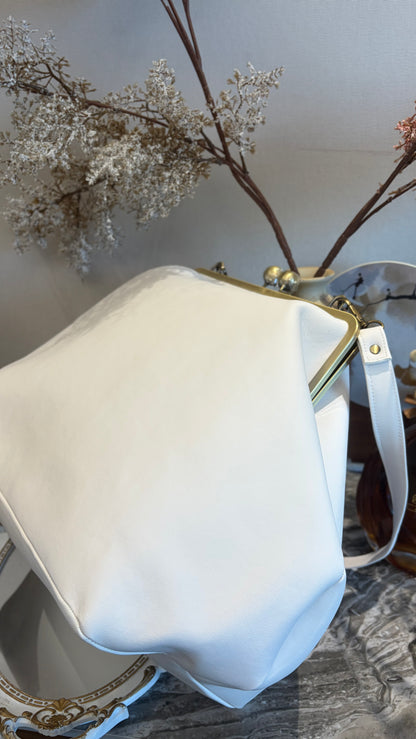 Poor White Large Handlebag,Leather Clutch Frame,20x12x8inch
