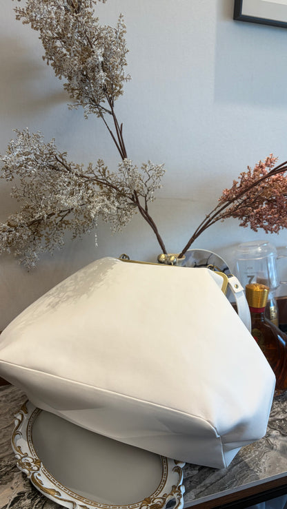 Poor White Large Handlebag,Leather Clutch Frame,20x12x8inch
