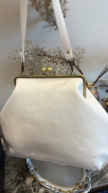 Poor White Large Handlebag,Leather Clutch Frame,20x12x8inch