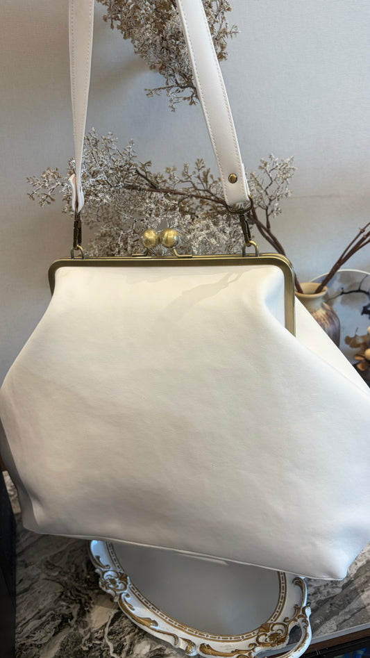 Poor White Large Handlebag,Leather Clutch Frame,20x12x8inch