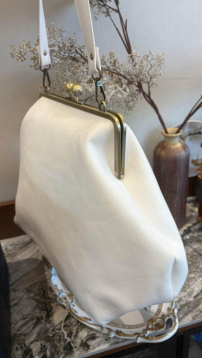 Poor White Large Handlebag,Leather Clutch Frame,20x12x8inch