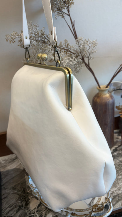 Poor White Large Handlebag,Leather Clutch Frame,20x12x8inch