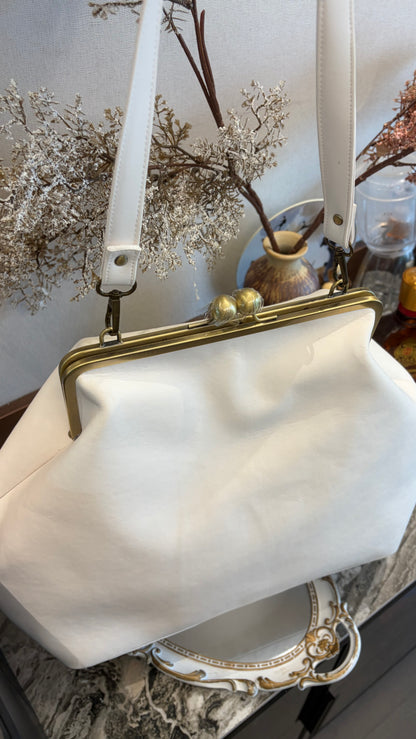 Poor White Large Handlebag,Leather Clutch Frame,20x12x8inch