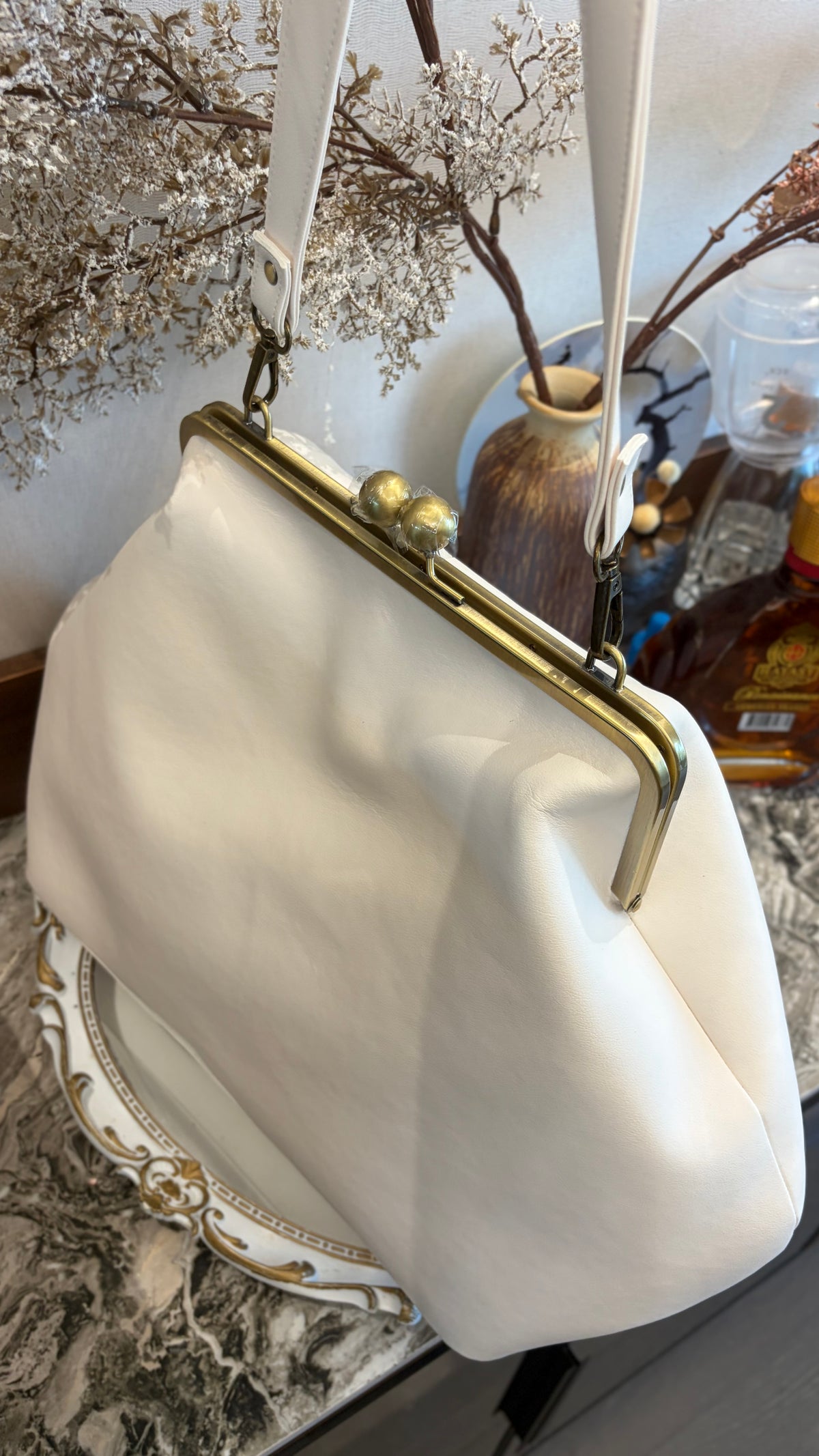 Poor White Large Handlebag,Leather Clutch Frame,20x12x8inch