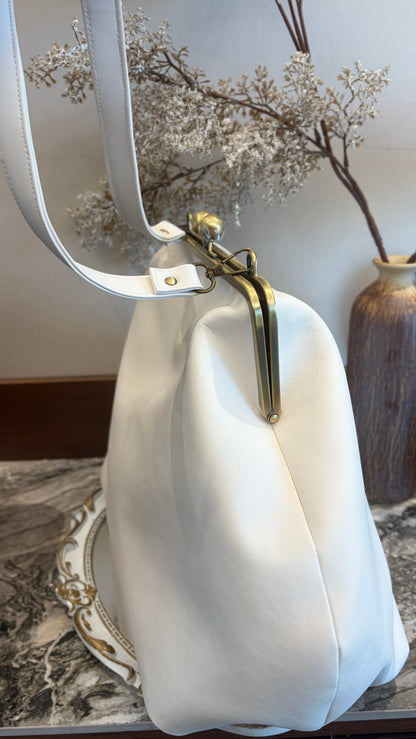 Poor White Large Handlebag,Leather Clutch Frame,20x12x8inch