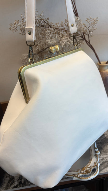 Poor White Large Handlebag,Leather Clutch Frame,20x12x8inch