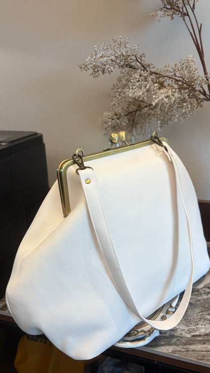 Poor White Large Handlebag,Leather Clutch Frame,20x12x8inch