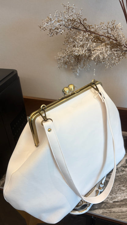Poor White Large Handlebag,Leather Clutch Frame,20x12x8inch