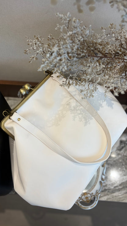 Poor White Large Handlebag,Leather Clutch Frame,20x12x8inch