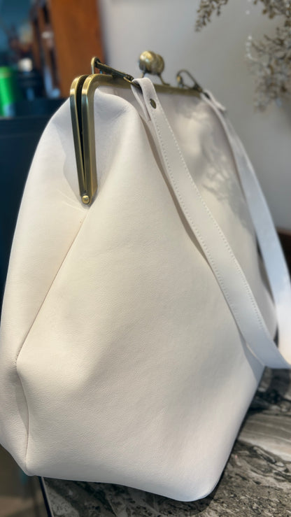 Poor White Large Handlebag,Leather Clutch Frame,20x12x8inch