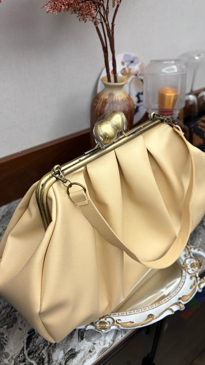 Beige Clutchbag,Frame Bag