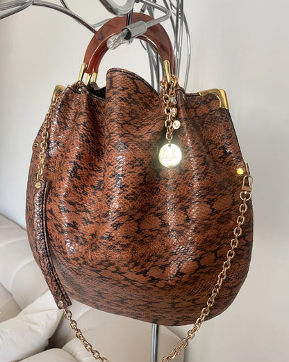 Brown Python Handlebag Leather