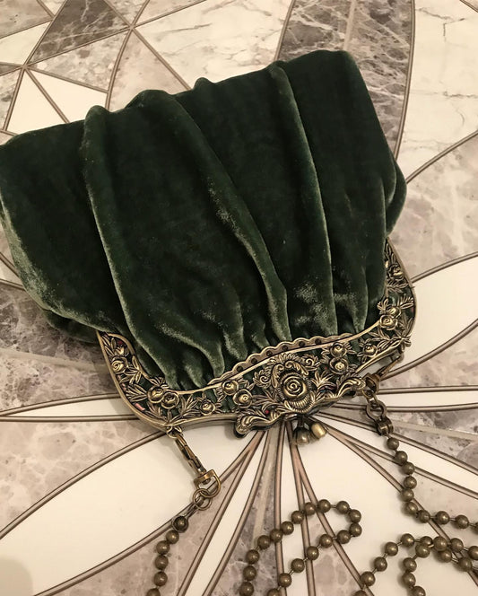 Velvet Purse - Nickel Farmyard Frame Clutchbag