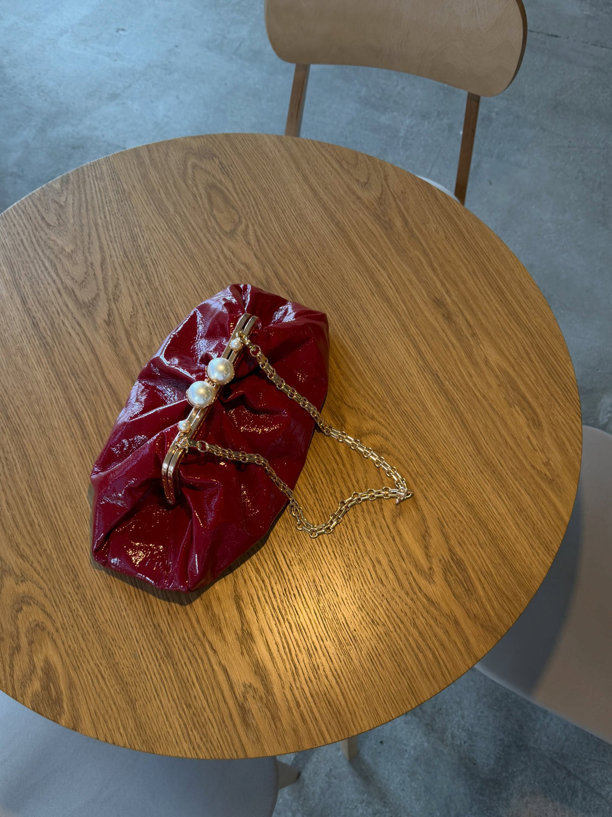 Red Leather Bag White-Pearl Kiss Lock,Frame Clutchbag