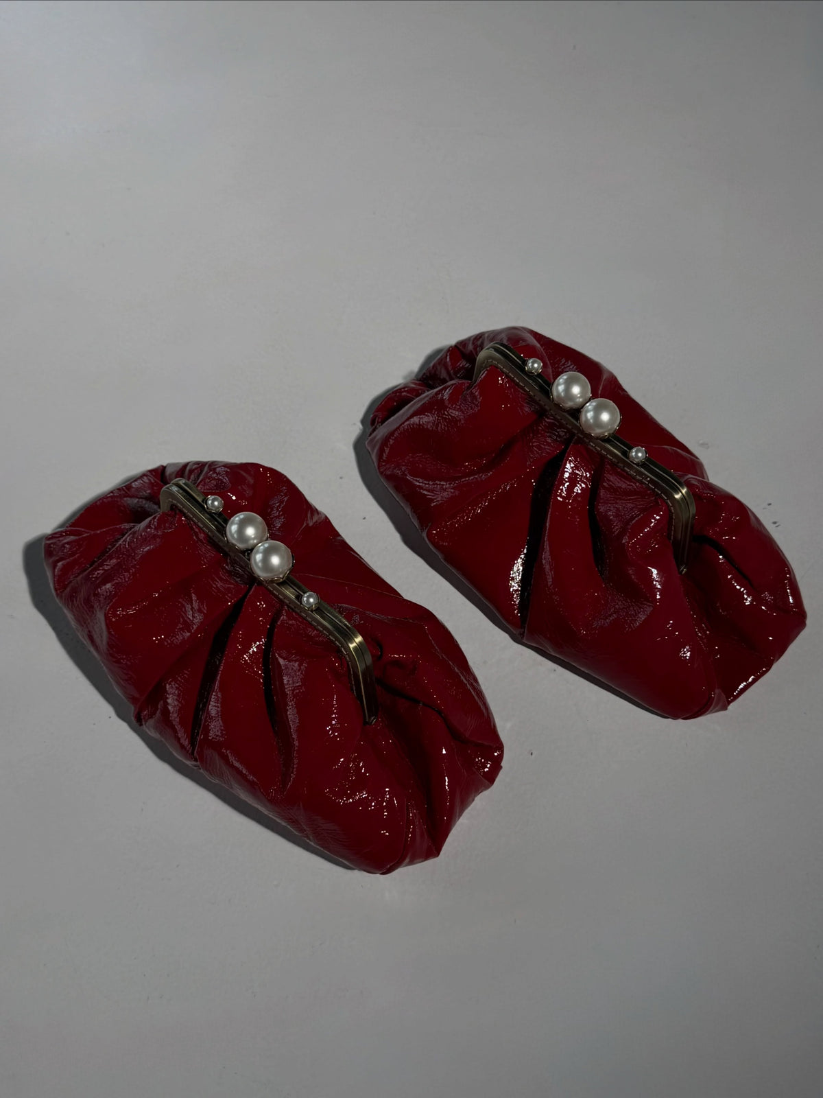 Red Leather Bag White-Pearl Kiss Lock,Frame Clutchbag
