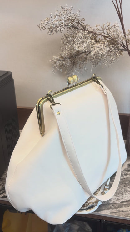 Poor White Large Handlebag,Leather Clutch Frame,20x12x8inch