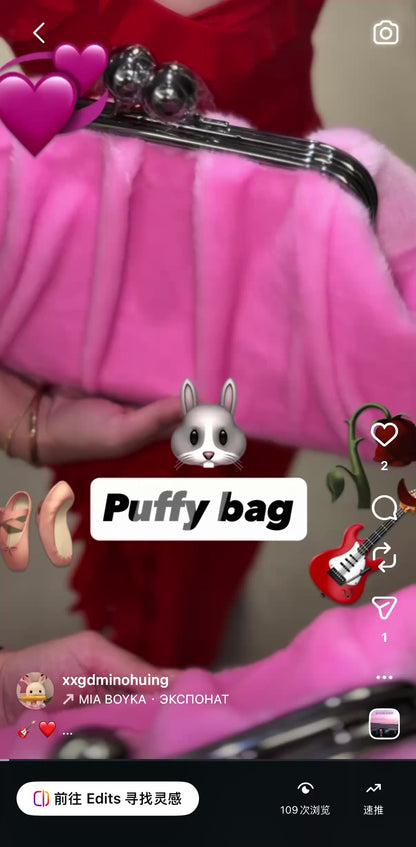 Pink Mink Fur Handbag-Big Ball Kiss Lock