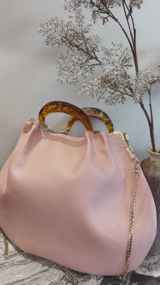 Pink Hanlebag, 49x36cm ,with Resin Tortoiseshell Handle