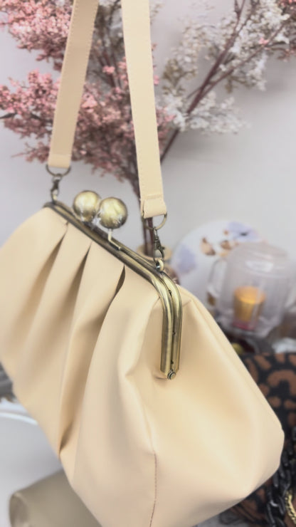 Beige Clutchbag,Frame Bag